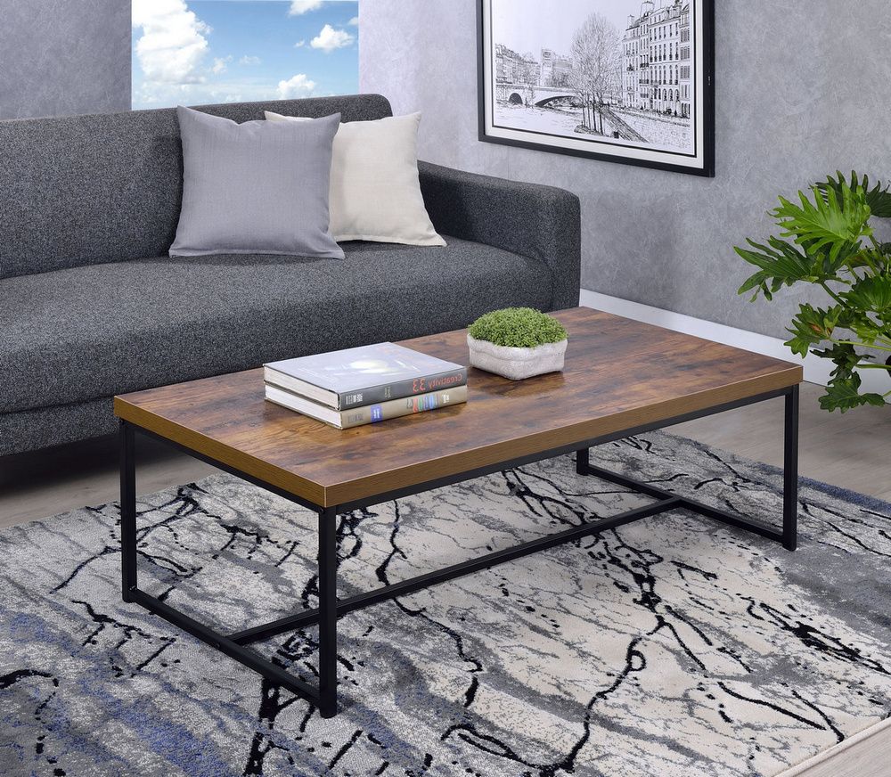 Bob Weathered Oak Finish Wood/black Metal Coffee Tableacme Throughout Most Recently Released Metal And Oak Coffee Tables (View 7 of 20)