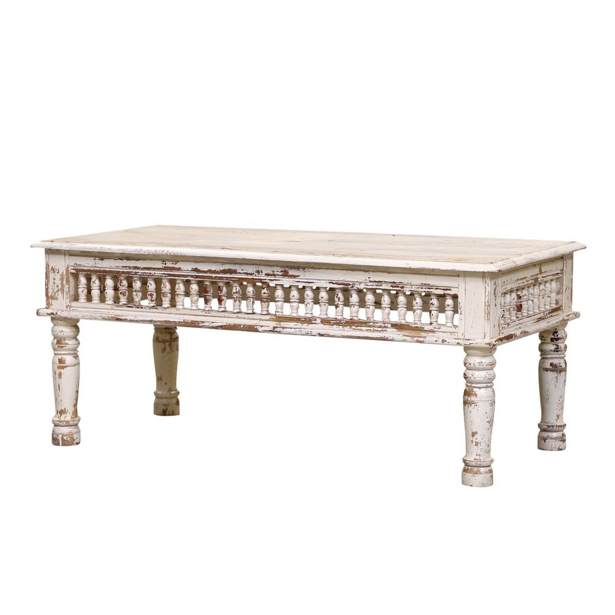 Bowlus White Distressed Reclaimed Wood Railing Rustic Inside Famous Square Weathered White Wood Coffee Tables (View 15 of 20)