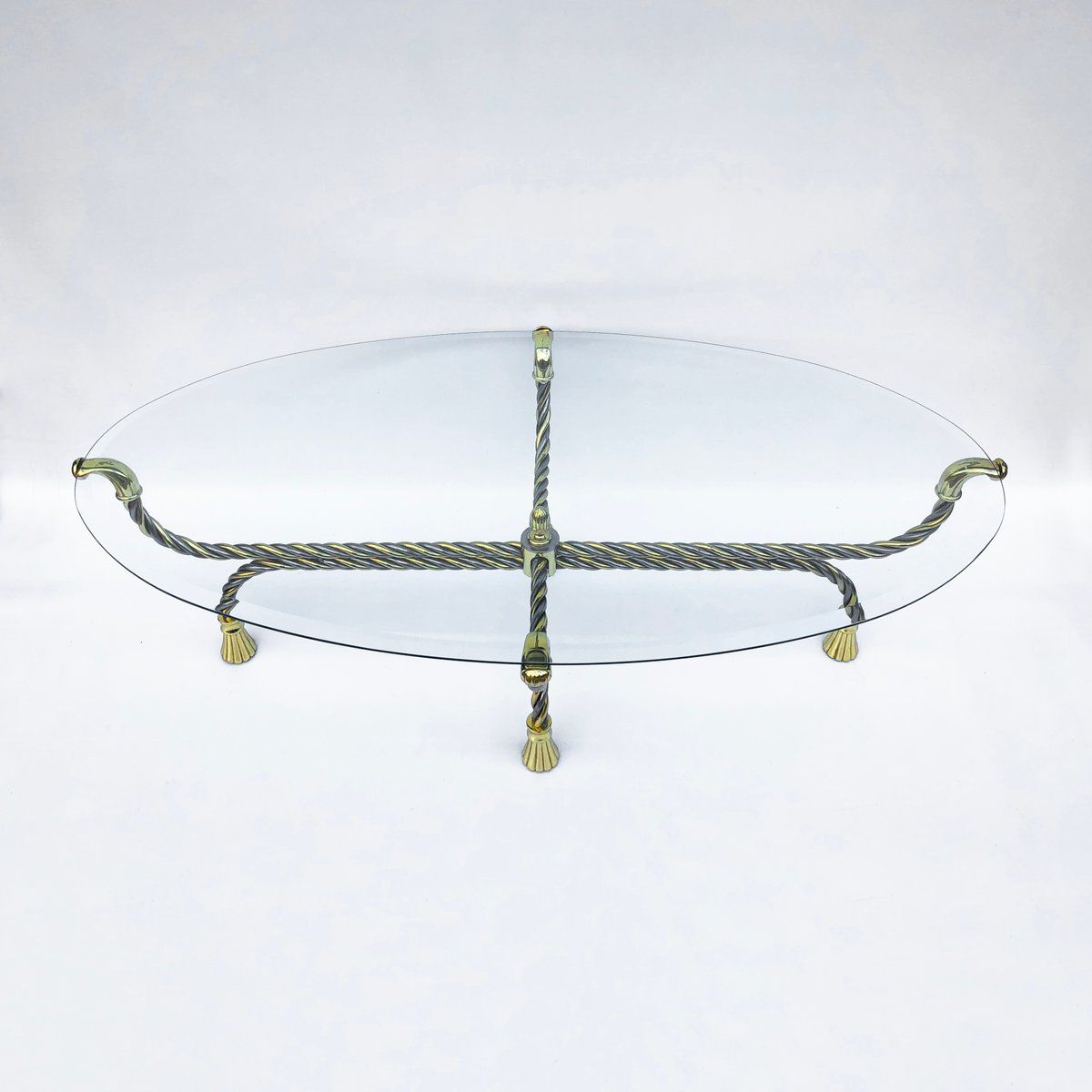 Brass Chrome Twisted Rope Oval Coffee Table, 1970s For In Well Known Oval Corn Straw Rope Coffee Tables (View 1 of 20)
