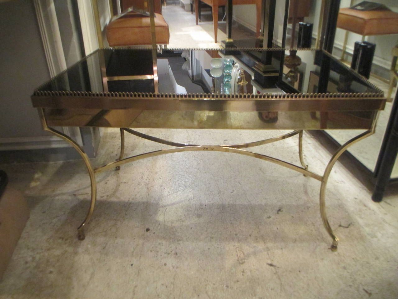 Brass Coffee Table With Smoked Glass And Galleried Top For Regarding Well Liked Brass Smoked Glass Cocktail Tables (View 17 of 20)