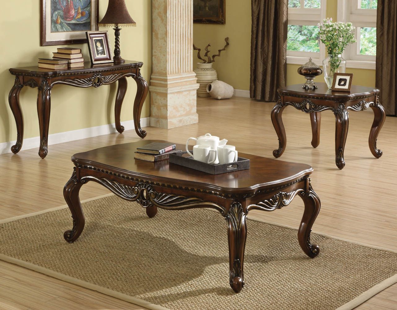 Brown Cherry Finish Antique Finish Coffee Table Regarding Preferred Antique Blue Wood And Gold Coffee Tables (Gallery 12 of 20)