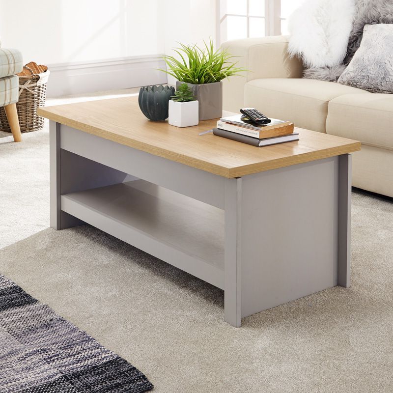 Buy Lancaster Sliding Top Coffee Table Grey & Oak 1 Shelf Inside Best And Newest 1 Shelf Coffee Tables (View 3 of 20)