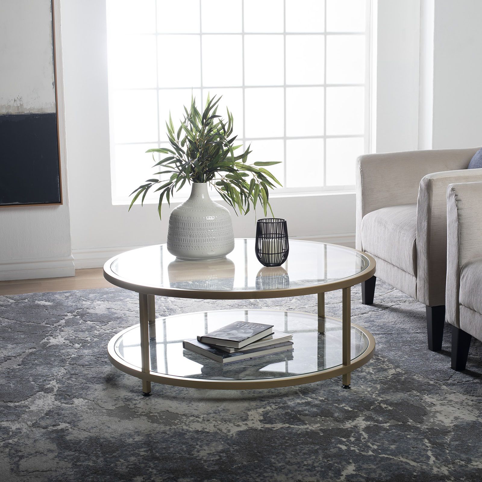 Camber 38″ Round Coffee Table In Gold/clear Glass – Item In Trendy Glass And Gold Coffee Tables (Gallery 6 of 20)
