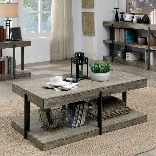 Carbon Loft Karnes Rustic Grey Metal 48 Inch 1 Shelf With Well Known 1 Shelf Coffee Tables (Gallery 12 of 20)