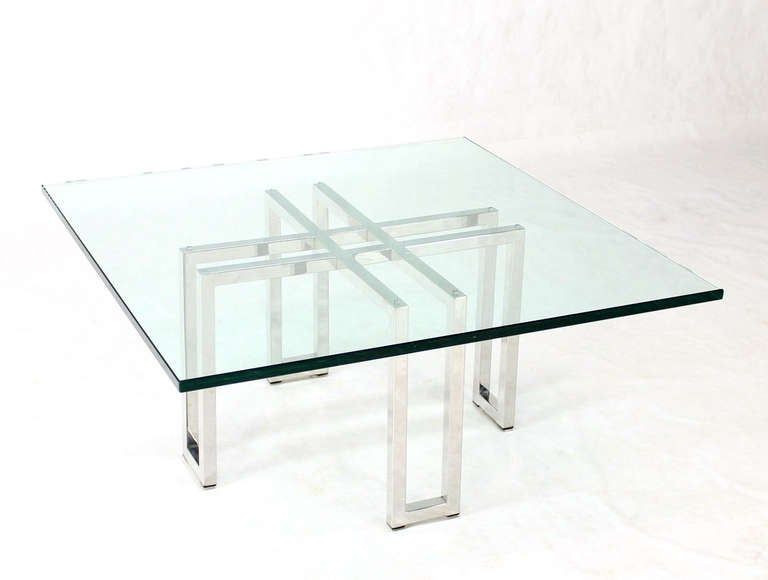 Chrome Base And Square Glass Top, Mid Century Modern Within Fashionable Chrome And Glass Modern Coffee Tables (View 8 of 20)