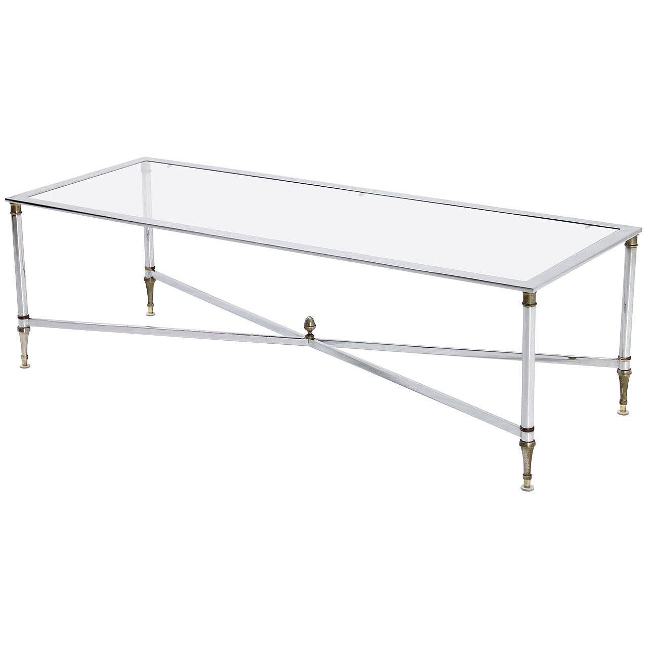 Chrome Brass X Base Glass Top Long Rectangle Coffee Table Pertaining To Newest Chrome And Glass Rectangular Coffee Tables (Gallery 19 of 20)