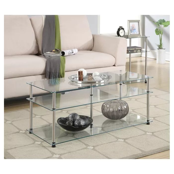 Classic Glass 3 Tier Coffee Table Clear Glass – Breighton Regarding Widely Used 3 Tier Coffee Tables (Gallery 6 of 20)
