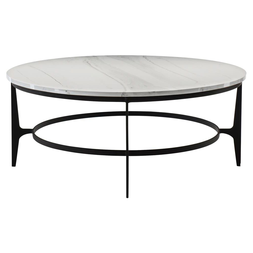 Cleo Modern Classic Round White Faux Marble Top Black Intended For Favorite Marble And White Coffee Tables (View 13 of 20)
