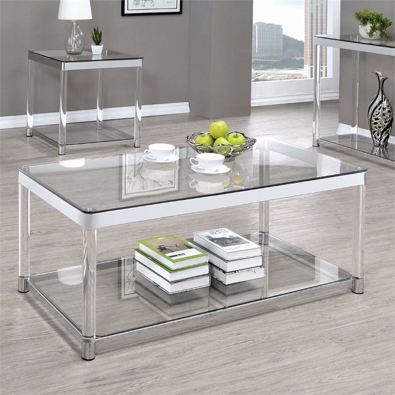 Coaster Claude Glass Top Coffee Table In Chrome And Clear Intended For Fashionable Chrome And Glass Modern Coffee Tables (View 14 of 20)