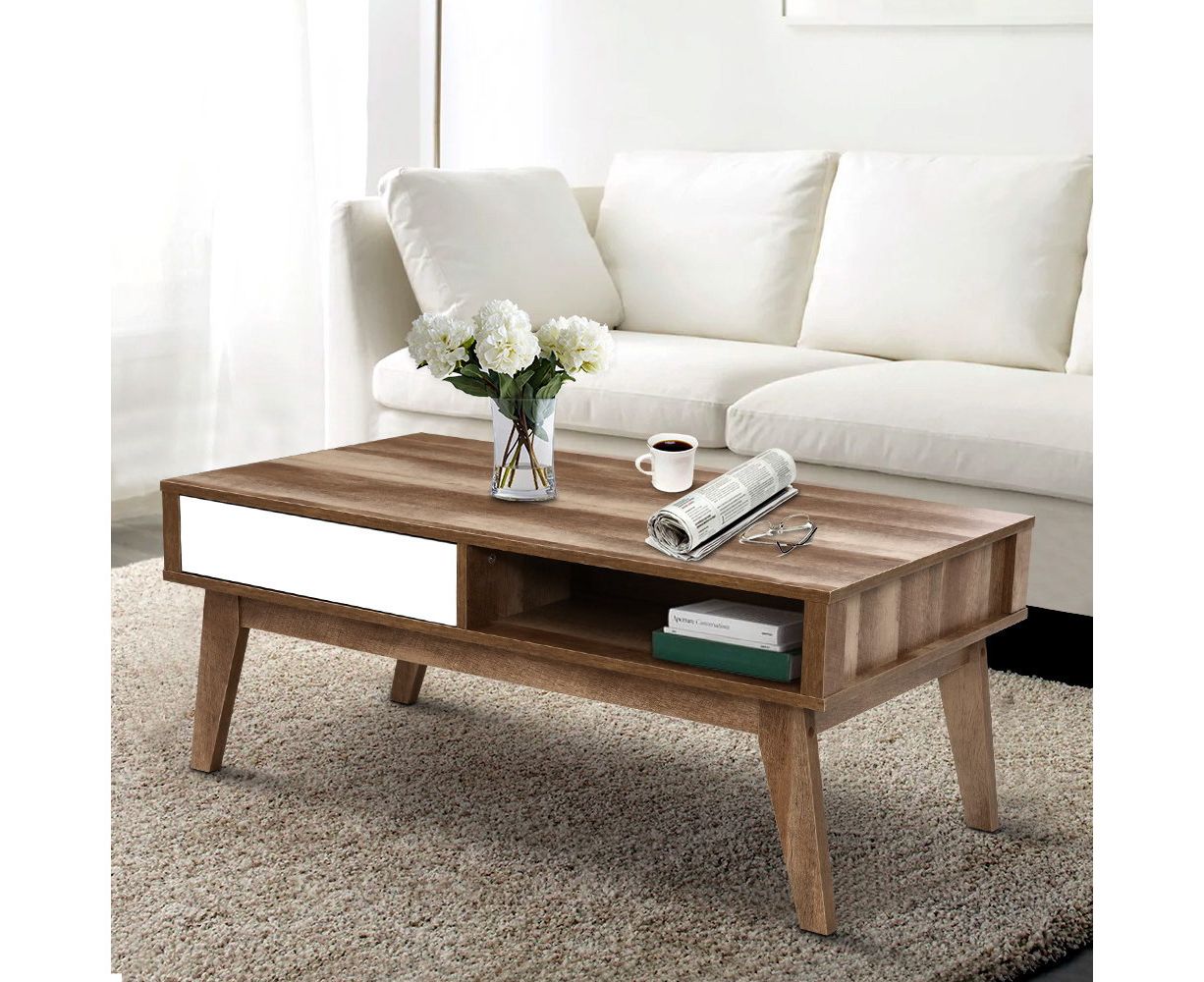 Coffee Table 2 Storage Drawers Open Shelf Scandinavian In Well Liked Open Storage Coffee Tables (Gallery 11 of 20)