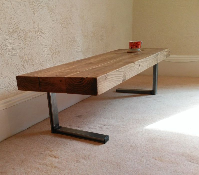 Coffee Table In Chunky Rustic Design With Steel L Shaped Intended For Well Liked L Shaped Coffee Tables (Gallery 14 of 20)