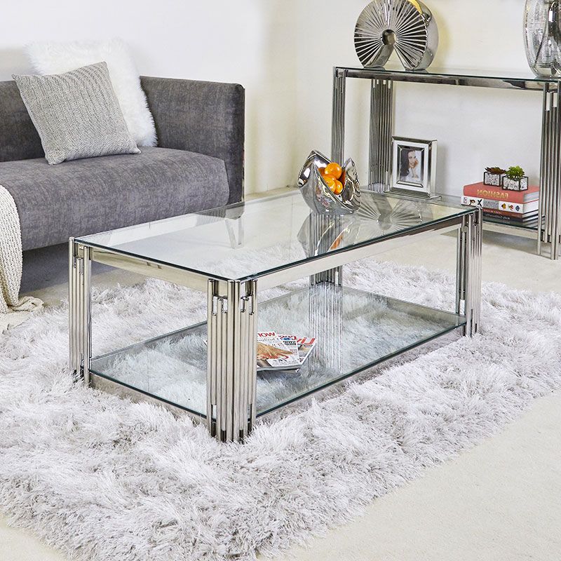 Colton Contemporary Stainless Steel And Glass Coffee Table Regarding Most Up To Date Glass And Stainless Steel Cocktail Tables (View 5 of 20)