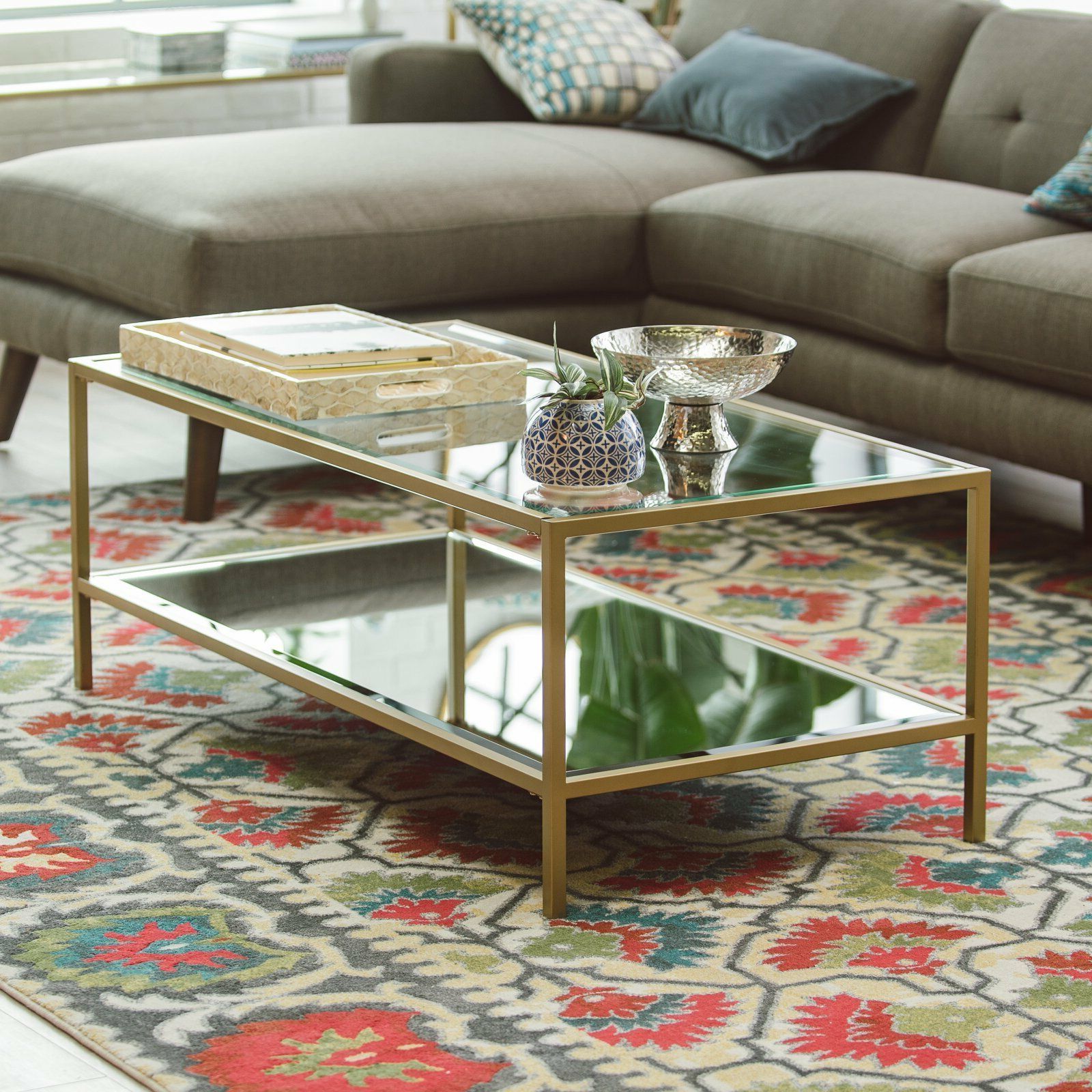 Contemporary Glam Metal Glass Metallic Gold Coffee Table Regarding Widely Used Gold Cocktail Tables (View 1 of 20)
