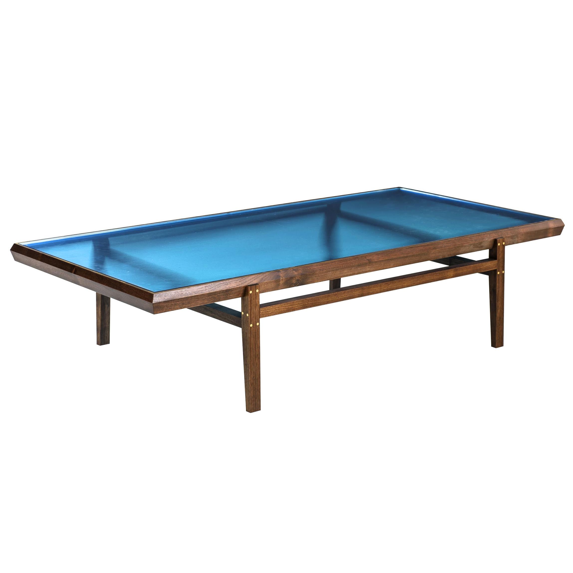 Contemporary Gold Leaf Inlay Coffee Table With Brass Frame Within Well Known Antique Blue Gold Coffee Tables (View 11 of 20)