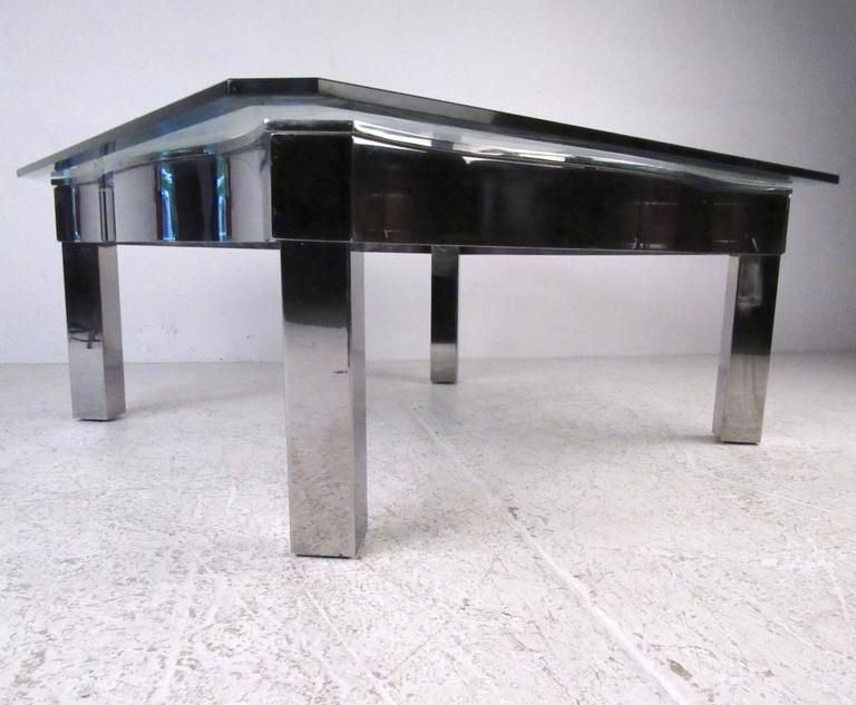 Contemporary Modern Chrome And Glass Coffee Table For Sale Regarding Famous Chrome And Glass Modern Coffee Tables (View 16 of 20)