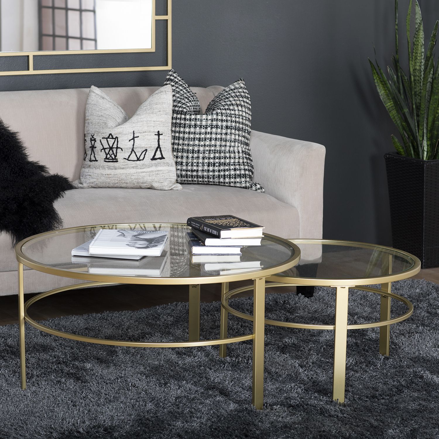 Corbel Modern Round Nesting Coffee Table Set (36" W & 26"w With Latest Antique Gold Nesting Coffee Tables (Gallery 16 of 20)