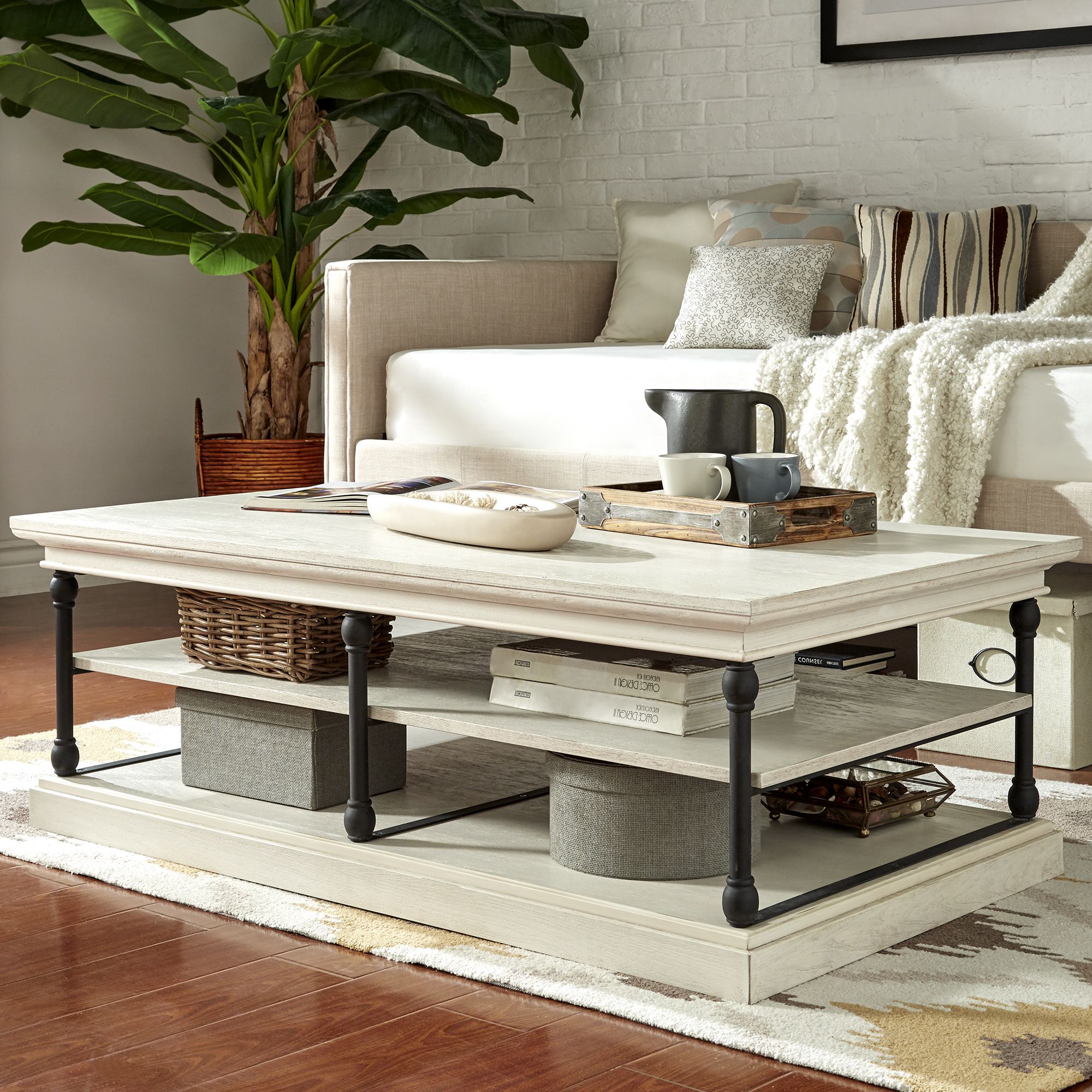 Cornice Rectangle Storage Shelf Coffee Table – Antique With Well Known White Triangular Coffee Tables (View 17 of 20)