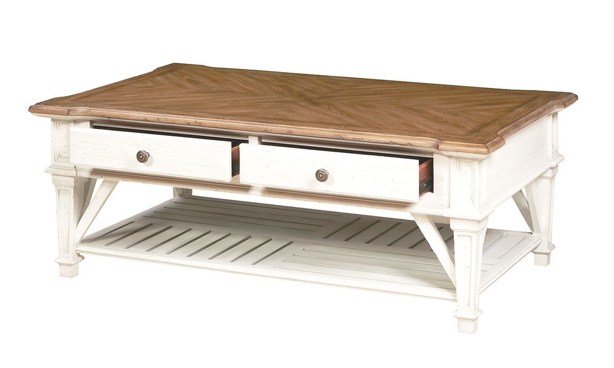 Cottage Cream Rectangular 2 Drawer Cocktail Table (Gallery 20 of 20)
