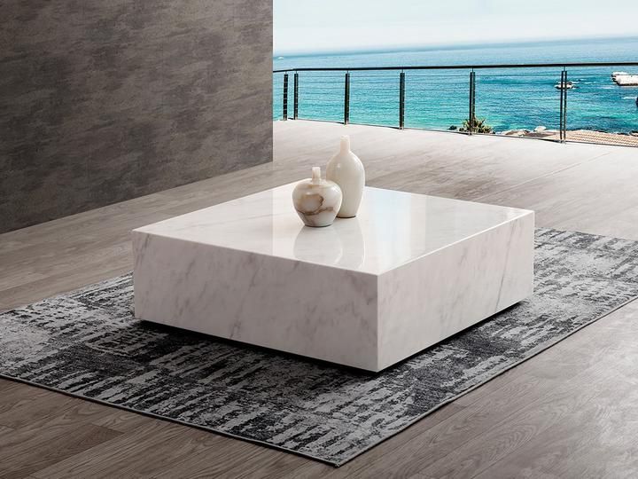 Cube Square White Marble Coffee Table With Casters In 2020 Regarding Popular Faux White Marble And Metal Coffee Tables (View 12 of 20)