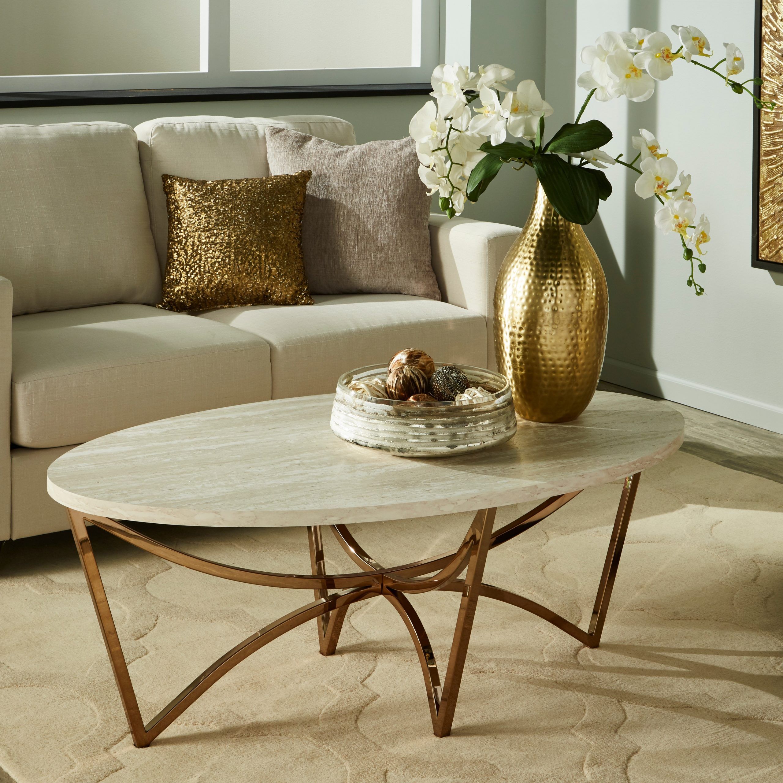 Current Glass And Gold Coffee Tables Throughout Gottlieb Round Glass Gold Coffee Table / Vittoria (Gallery 5 of 20)