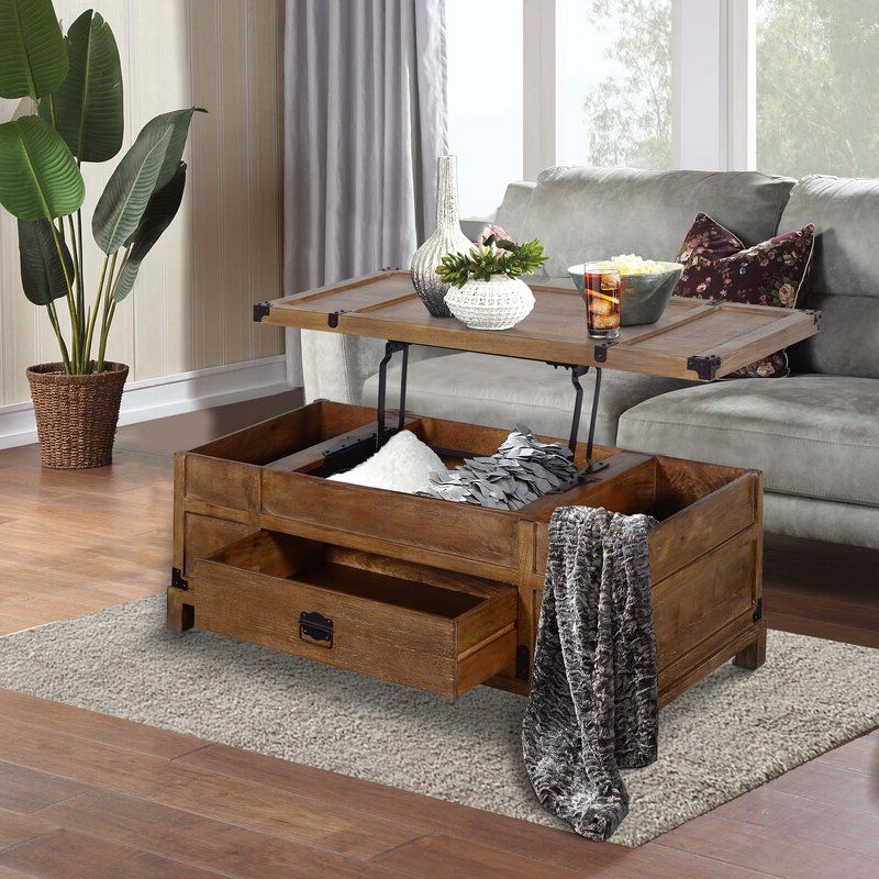 Current Open Storage Coffee Tables Intended For Loon Peak® Vandervort Solid Wood Lift Top Coffee Table (Gallery 15 of 20)