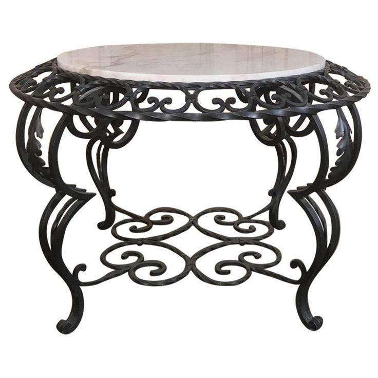 Current Oval Aged Black Iron Coffee Tables Within Mid Century French Wrought Iron Marble Top Coffee Table In (View 4 of 20)