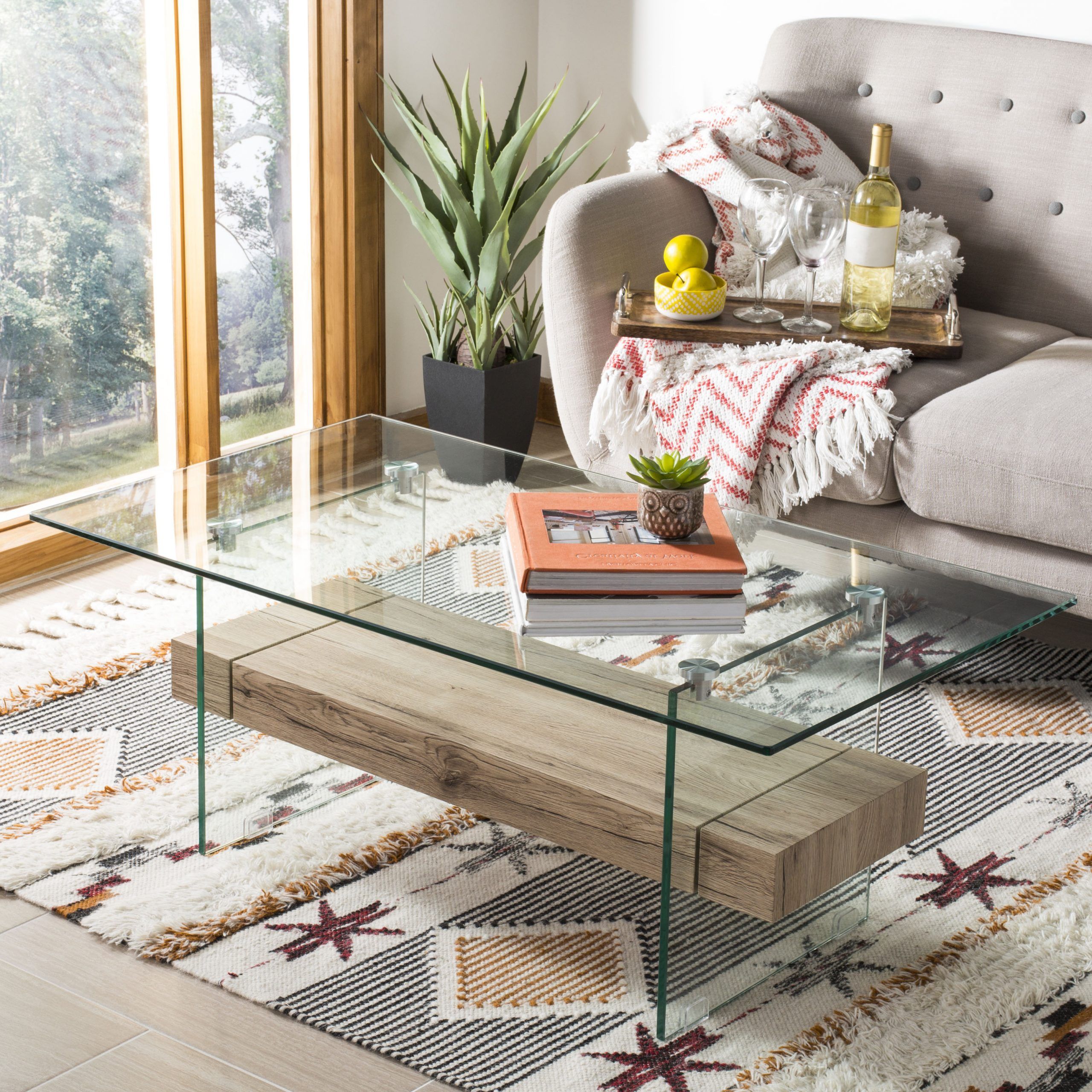 Current Rectangular Glass Top Coffee Tables With Safavieh Kayley Rectangular Modern Glass Coffee Table (View 11 of 20)