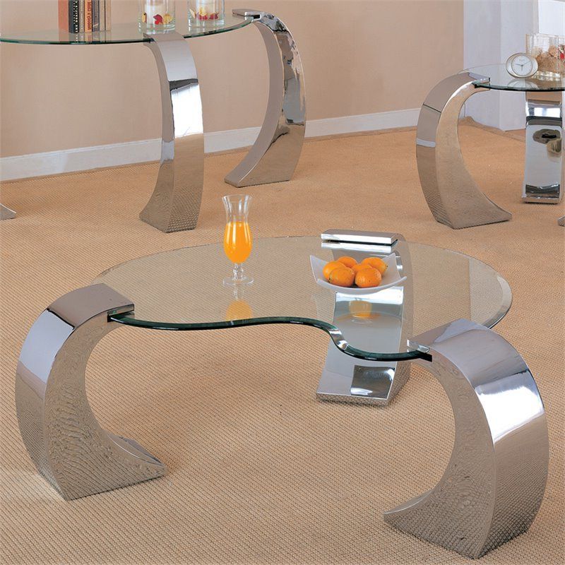 Current Silver Mirror And Chrome Coffee Tables Intended For Coaster Custer Kidney Shaped Glass Top Accent Coffee Table (View 2 of 20)