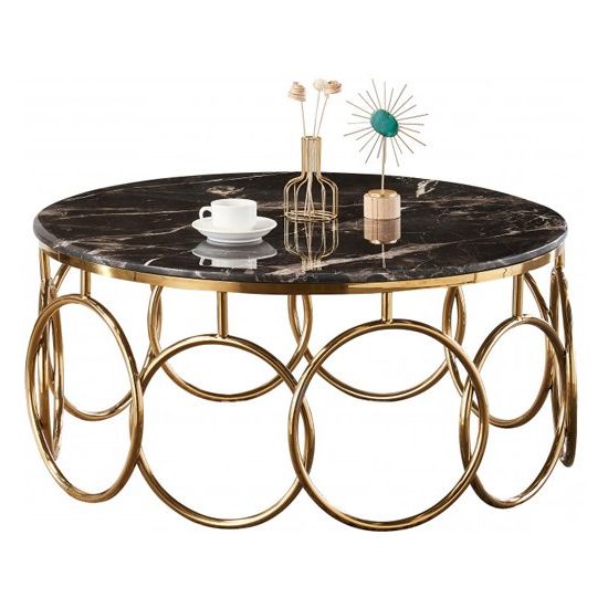 Current Silver Stainless Steel Coffee Tables Regarding Bruno Black Marble Coffee Table With Gold Stainless Steel (Gallery 5 of 20)
