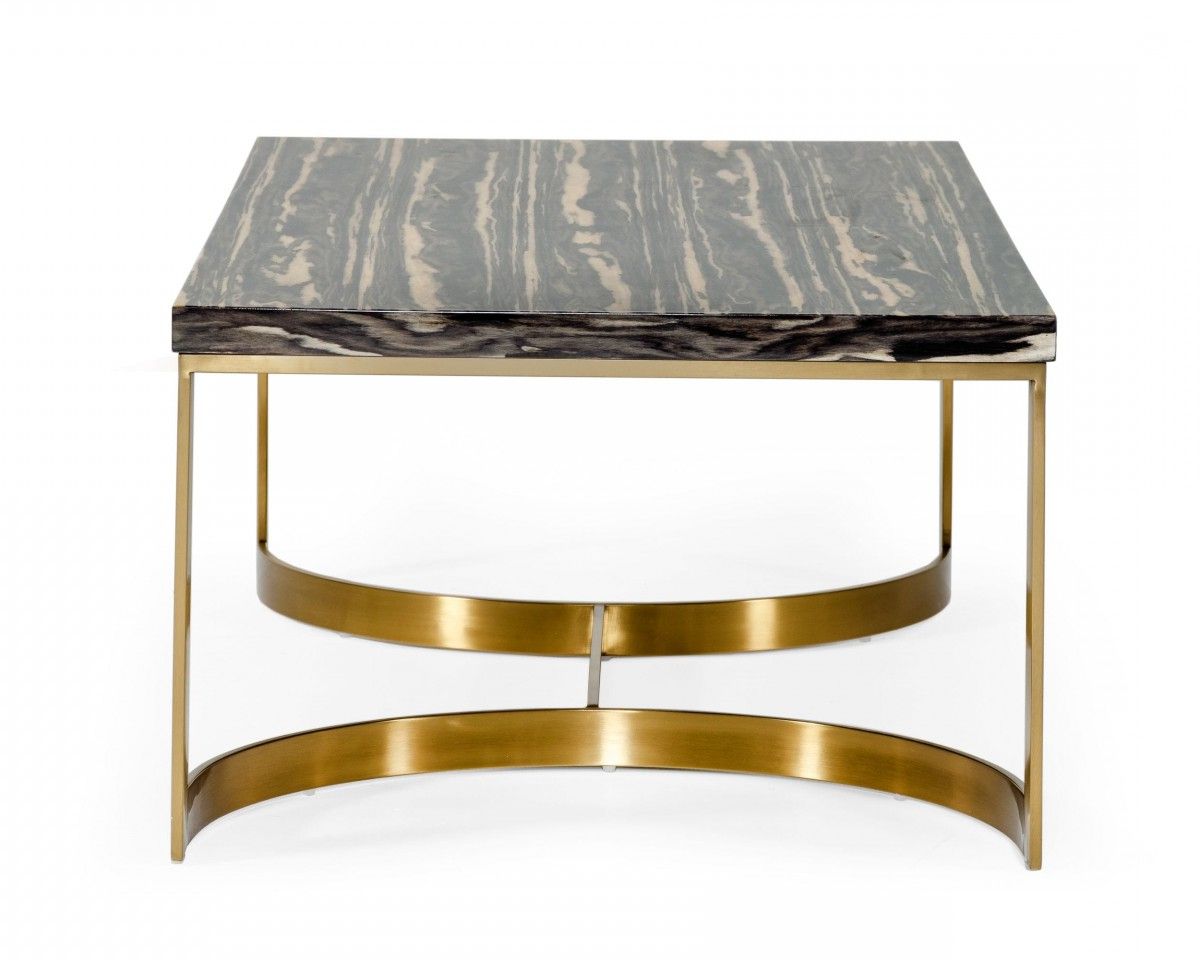 Current Square Black And Brushed Gold Coffee Tables Pertaining To Modrest Greely – Glam Black And Gold Marble Coffee Table (Gallery 7 of 20)