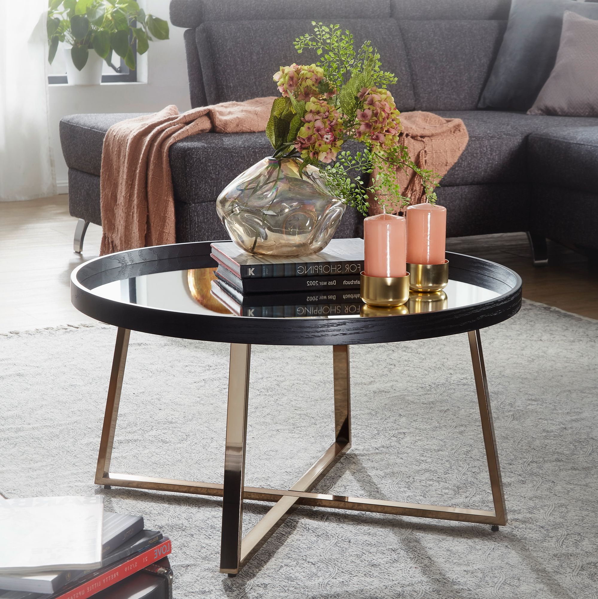 Design Coffee Table Round Ø 78 Cm Dark Gold With Mirror In Favorite Gold Coffee Tables (View 13 of 20)