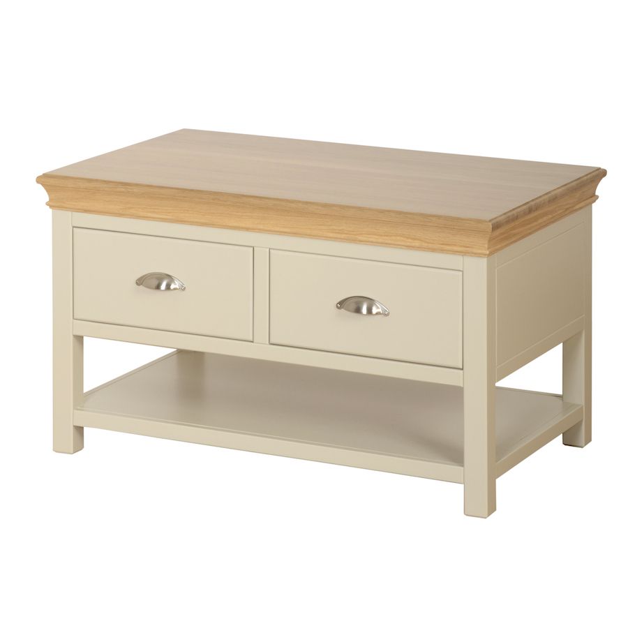 Emily 2 Drawer Coffee Table Painted Ivory With Oak Top With Favorite 2 Drawer Coffee Tables (View 13 of 20)