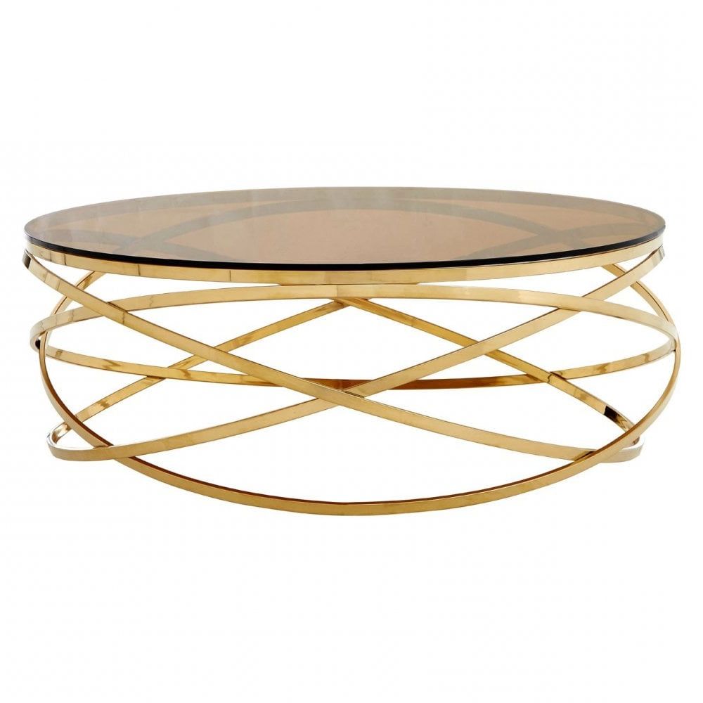 Enrich Round Champagne Base Coffee Table, Stainless Steel In Famous Gold Coffee Tables (View 17 of 20)