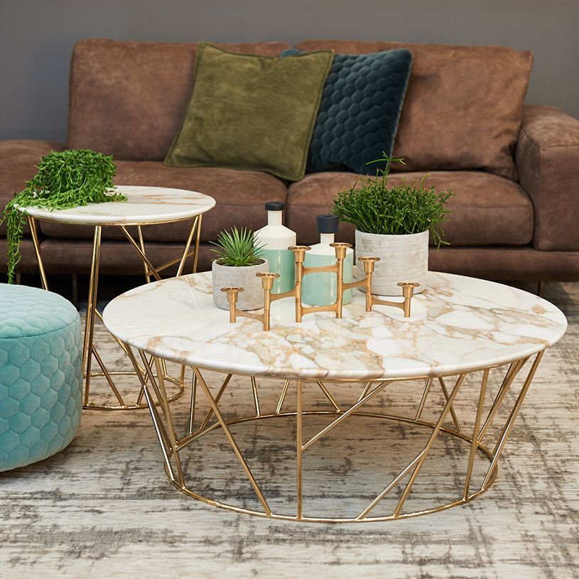 Ex Display: Fern Calacatta Gold Marble Coffee Table, D100cm Pertaining To Latest Marble Top Coffee Tables (View 18 of 20)