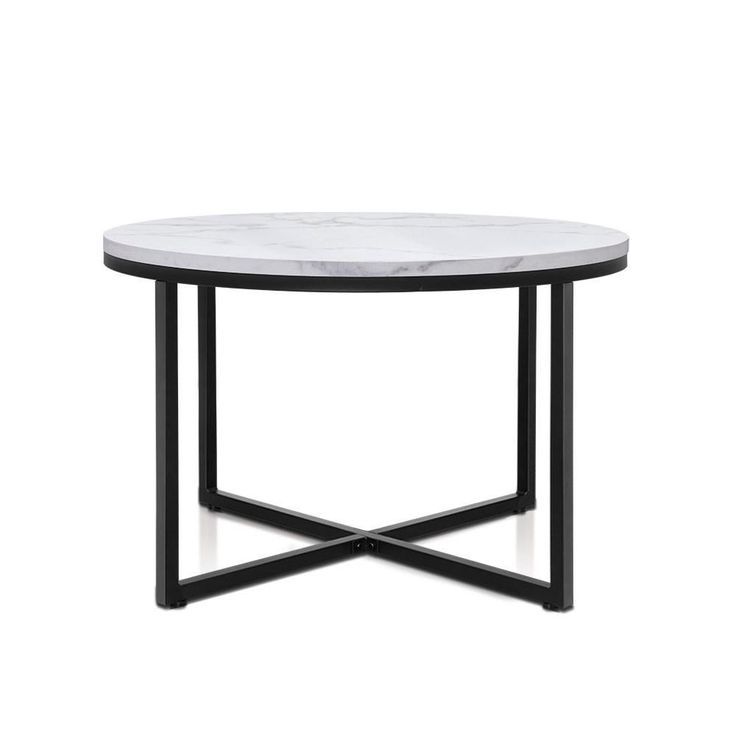 Famous Black Metal And Marble Coffee Tables Within Coffee Table Marble Effect Side Tables Bedside Round Black (Gallery 3 of 20)