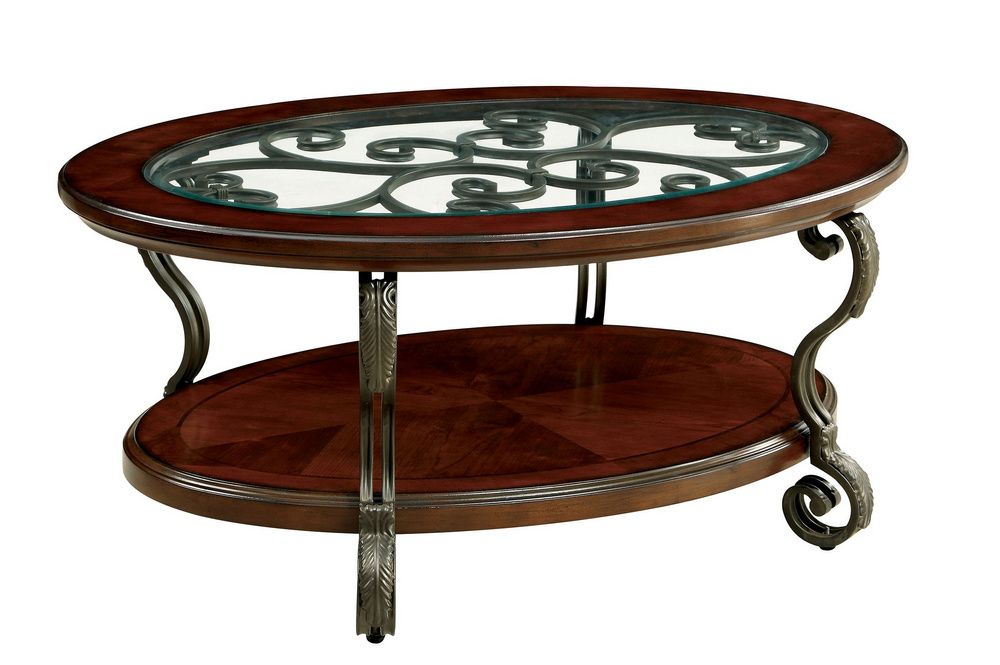 Famous Brown Wood And Steel Plate Coffee Tables Regarding May Brown Cherry Wood/metal/glass Coffee Table (View 17 of 20)