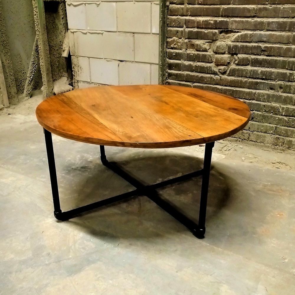 Famous Round Iron Coffee Tables Throughout Round Industrial Coffee Table, Iron Wooden Coffee Table (View 9 of 20)
