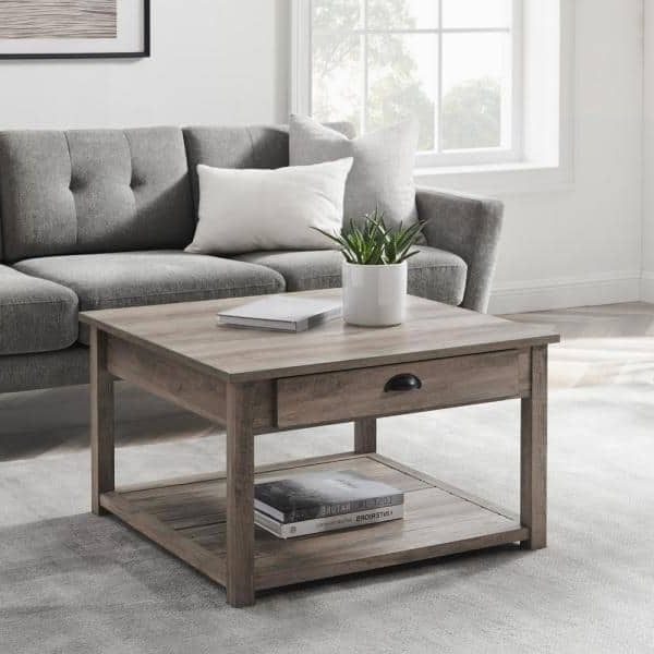 Famous Smoke Gray Wood Square Coffee Tables Inside Welwick Designs 30 In. Gray Wash Medium Square Wood Coffee (Gallery 13 of 20)