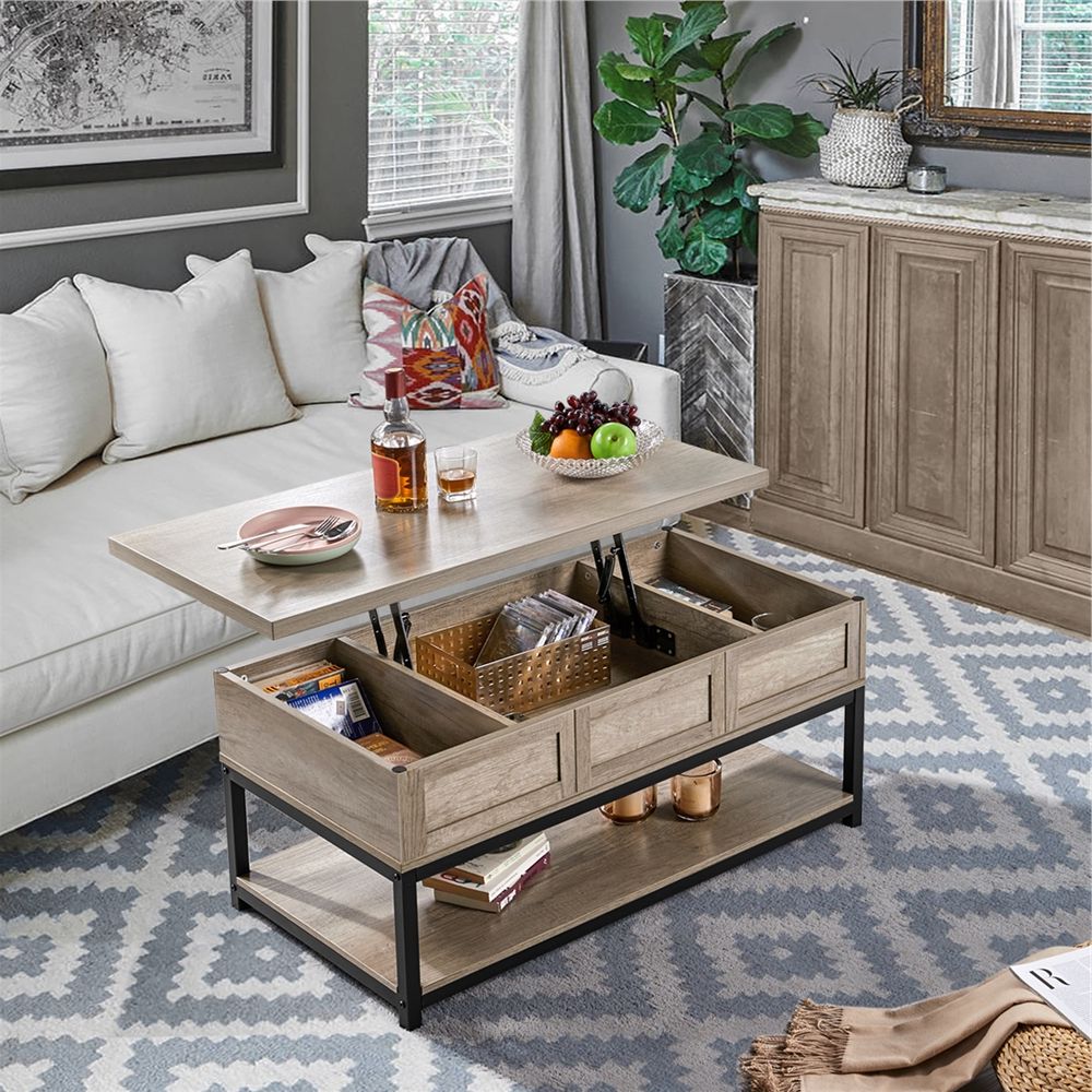 Famous Smoke Gray Wood Square Coffee Tables With Regard To Topeakmart Wooden Lift Top Coffee Table Coffee Accent (View 15 of 20)