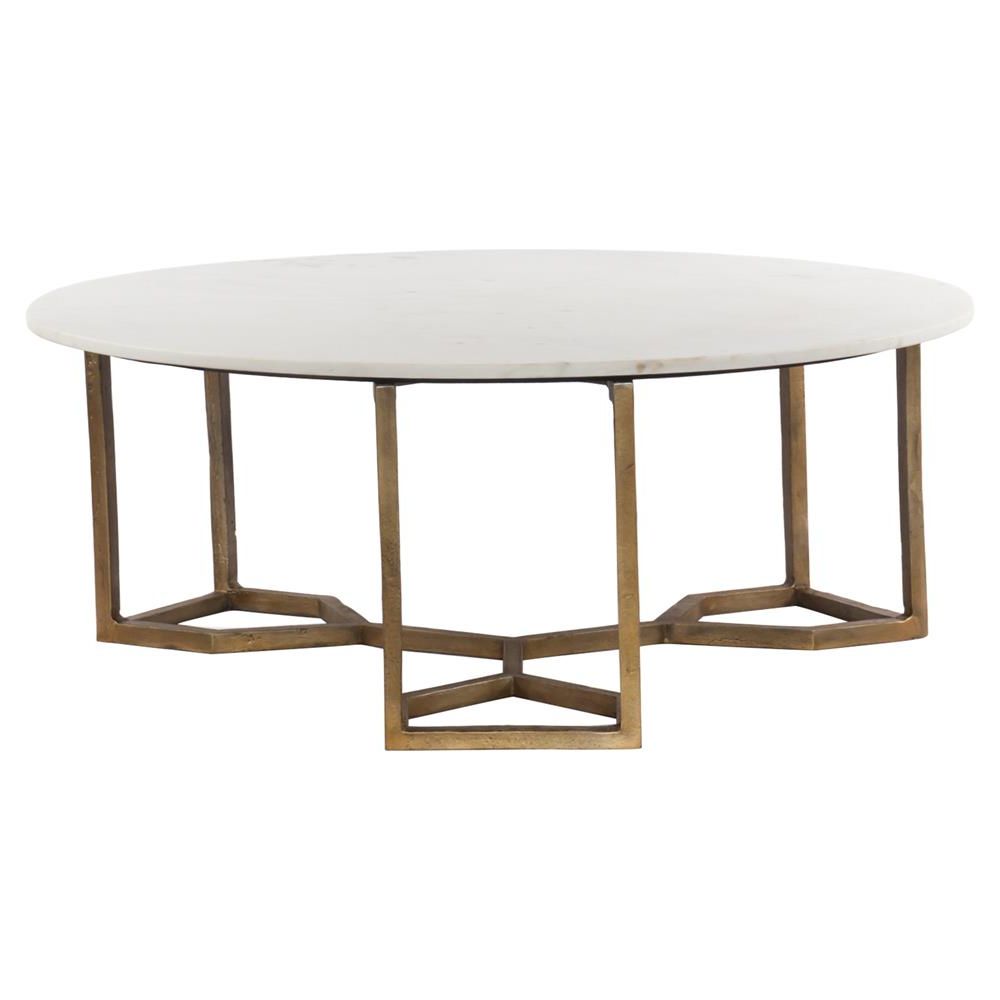 Famous White Marble And Gold Coffee Tables With Regard To Zia Modern Geometric Gold Frame Round White Marble Top (View 7 of 20)