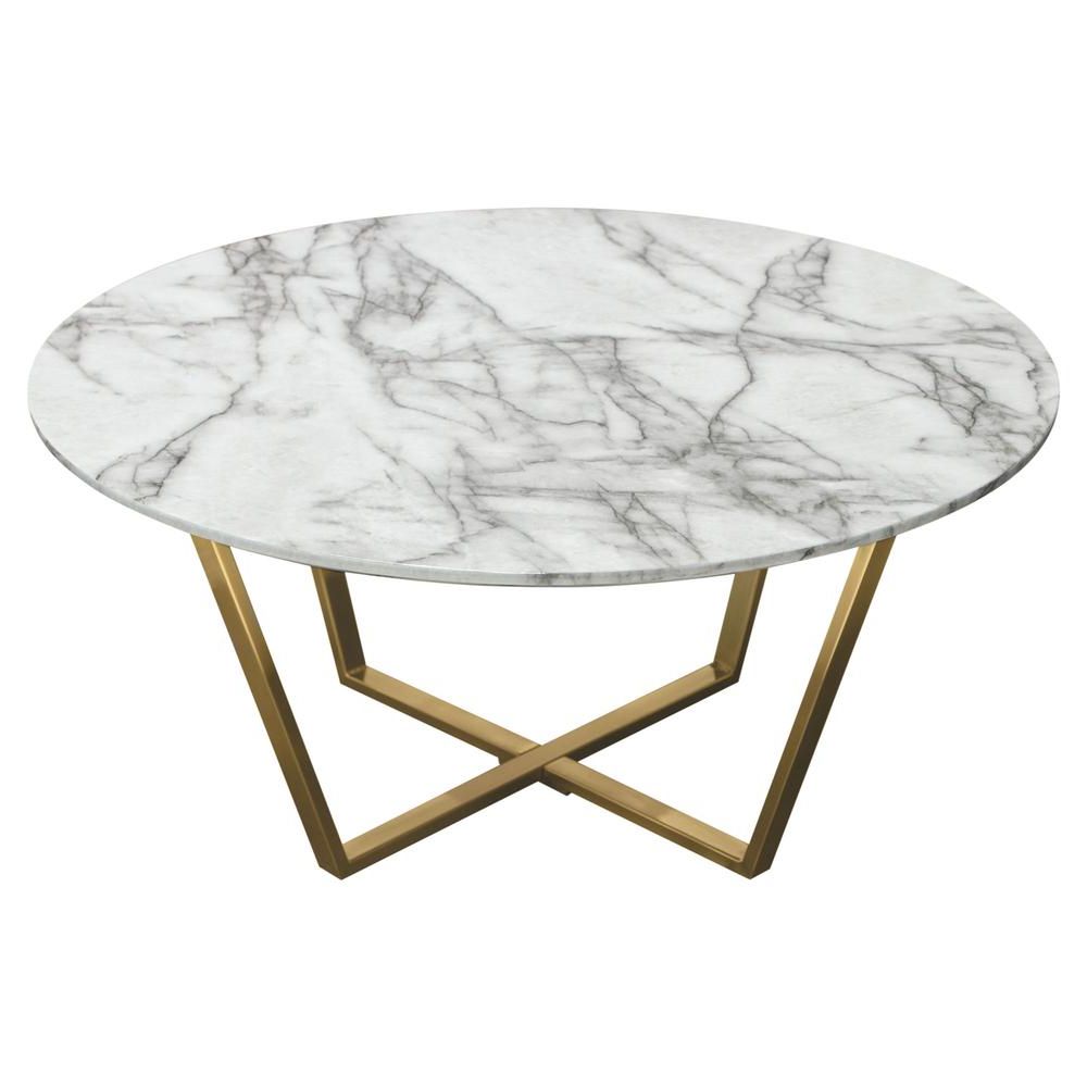 Famous White Marble Gold Metal Coffee Tables Intended For Vida 35" Round Cocktail Table W/ Faux Marble Top And (View 7 of 20)