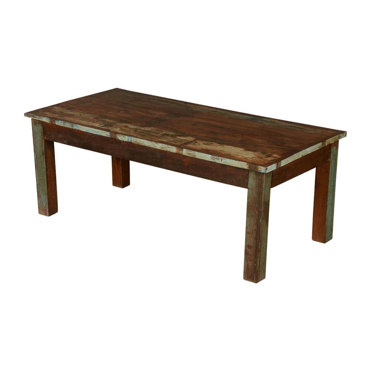 Farmhouse Distressed Reclaimed Wood Rustic Coffee Table Intended For Current Square Weathered White Wood Coffee Tables (View 5 of 20)