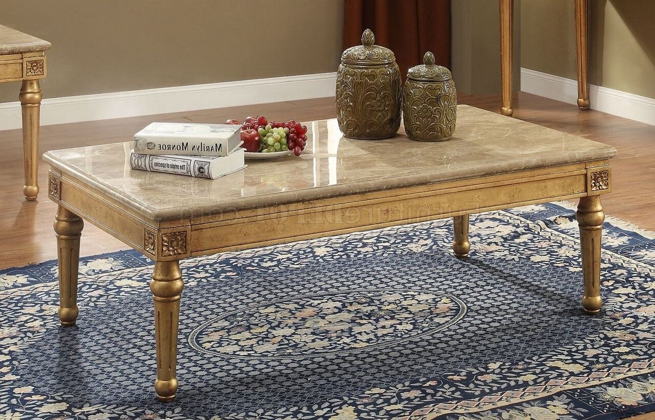 Fashionable Antiqued Gold Rectangular Coffee Tables Regarding Daesha Coffee Table 81715 In Antique Gold & Marbleacme (View 6 of 20)
