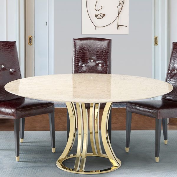 Fashionable Cream And Gold Coffee Tables With Regard To Aroma Tivoli Gold Round Marble Dining Table – Robson Furniture (View 3 of 20)