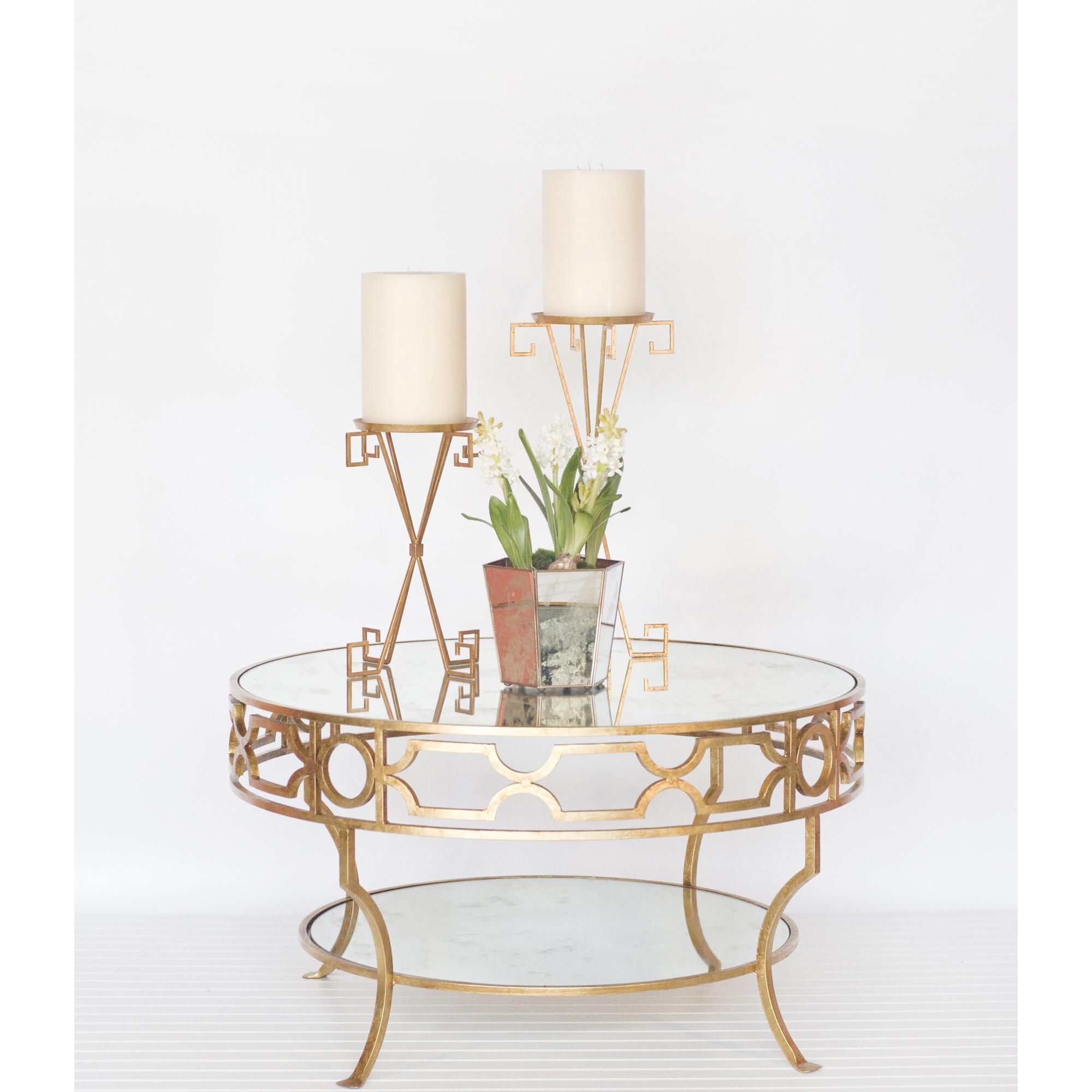 Fashionable Leaf Round Coffee Tables Intended For Two Tier Gold Leaf Coffee Table With Antique Mirror (View 13 of 20)