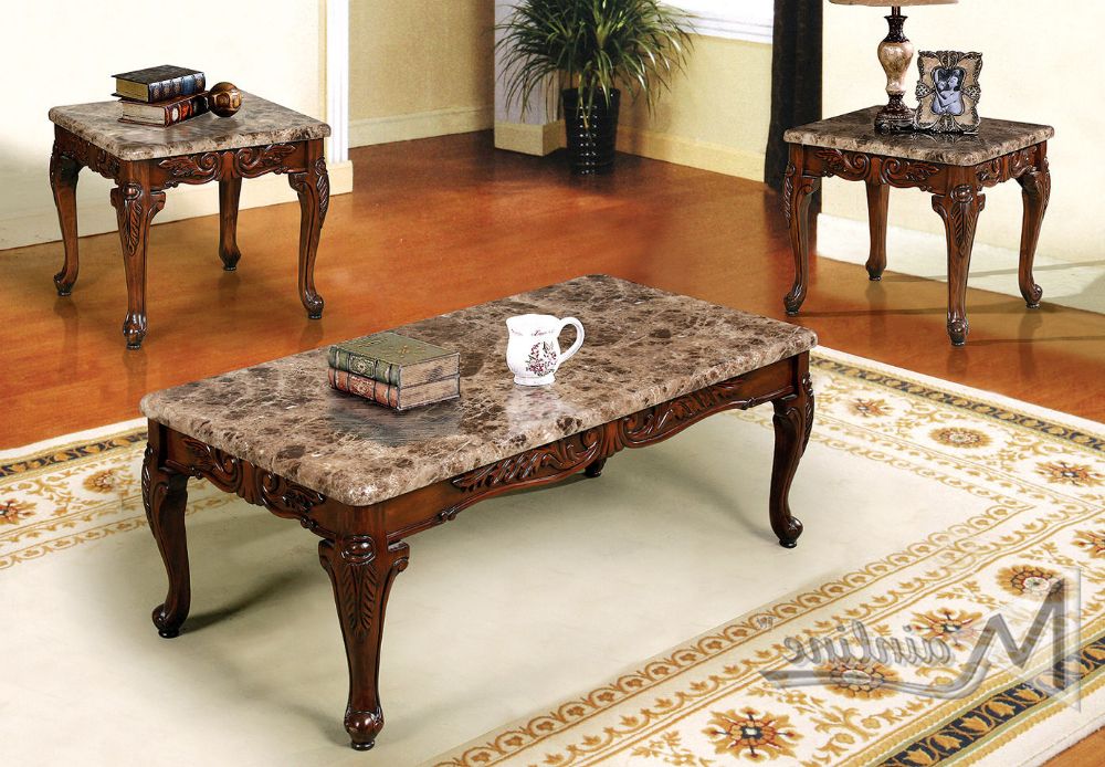 Fashionable Marble Coffee Tables Set Of 2 Throughout Cordova Coffee Table + 2 End Tables 60050 Mainline Inc (Gallery 9 of 20)