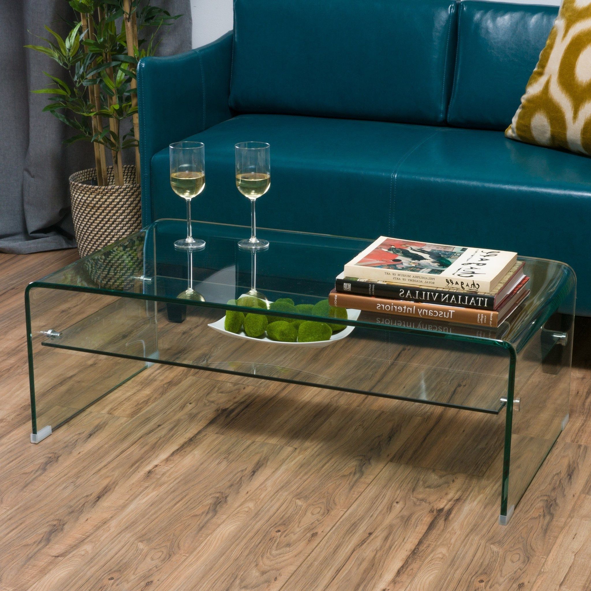 Fashionable Rectangular Glass Top Coffee Tables With Regard To Classon Glass Rectangle Coffee Table W/ Shelf In Coffee (View 12 of 20)