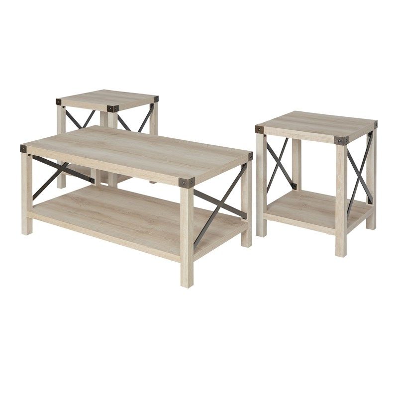 Fashionable Rustic Oak And Black Coffee Tables For Walker Edison 3 Piece Rustic Wood And Metal Coffee Table (Gallery 19 of 20)