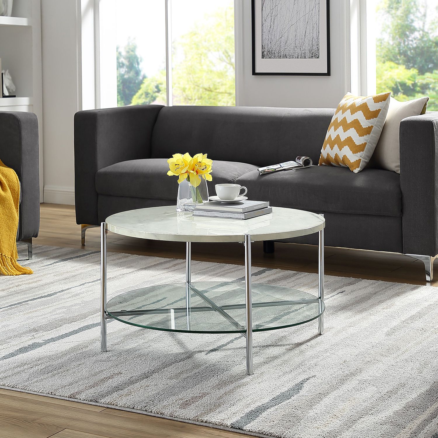 Faux Marble Round Coffee Table – Pier1 Inside 2020 Faux White Marble And Metal Coffee Tables (Gallery 18 of 20)