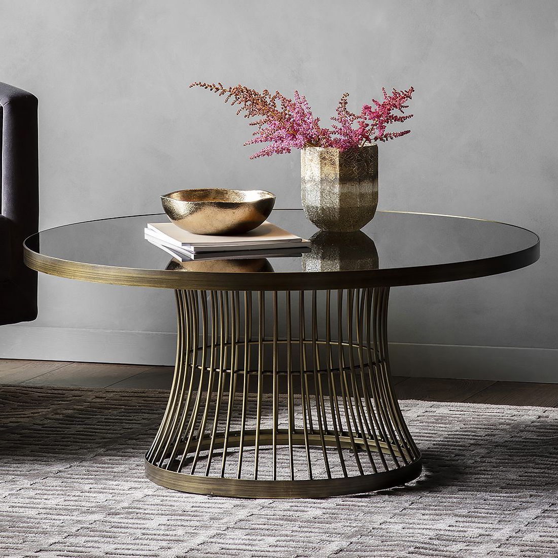 Favorite Bronze Metal Rectangular Coffee Tables Throughout Round Coffee Table With Smoked Glass Top – Bronze (View 11 of 20)